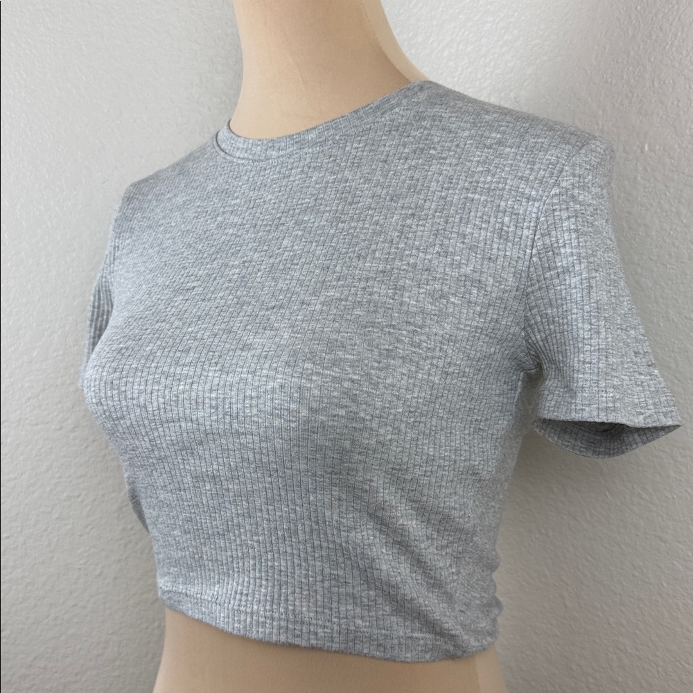 Zara Ribbed Short Sleeve Crop Top Shirt Size Medium - Picture 6 of 8
